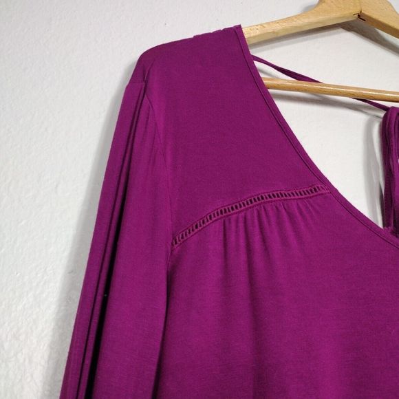 Casual Magenta Top Blouse Womens Embroidered V-Neck Long Sleeve Size 12-14 - Picture 7 of 11